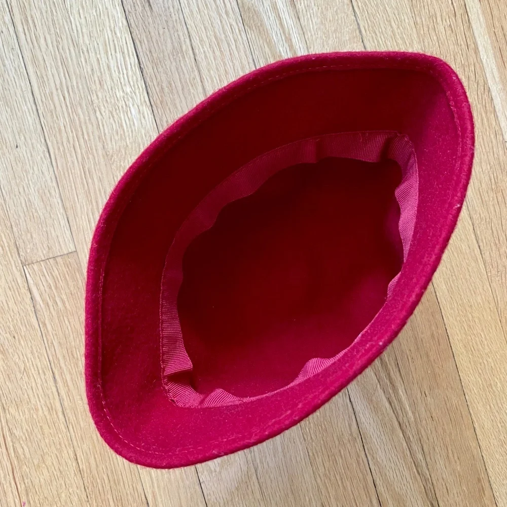 Gymboree‎ Felted 100% Wool Bow Cloche Red Hat Baby Girl Size 0–12 Months